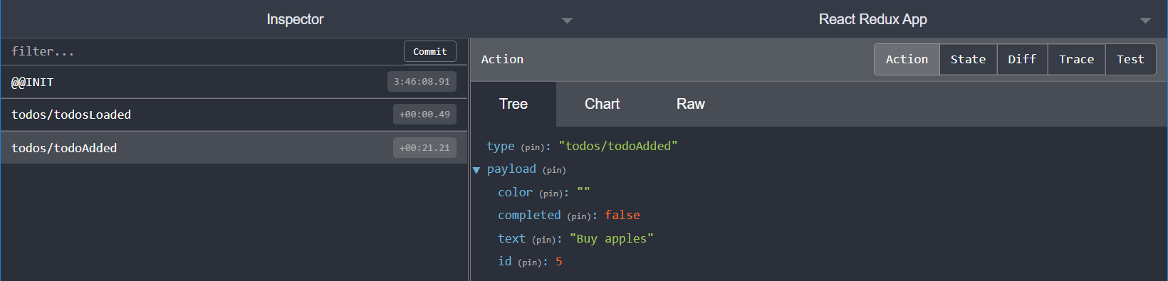 Devtools - async todoAdded action contents